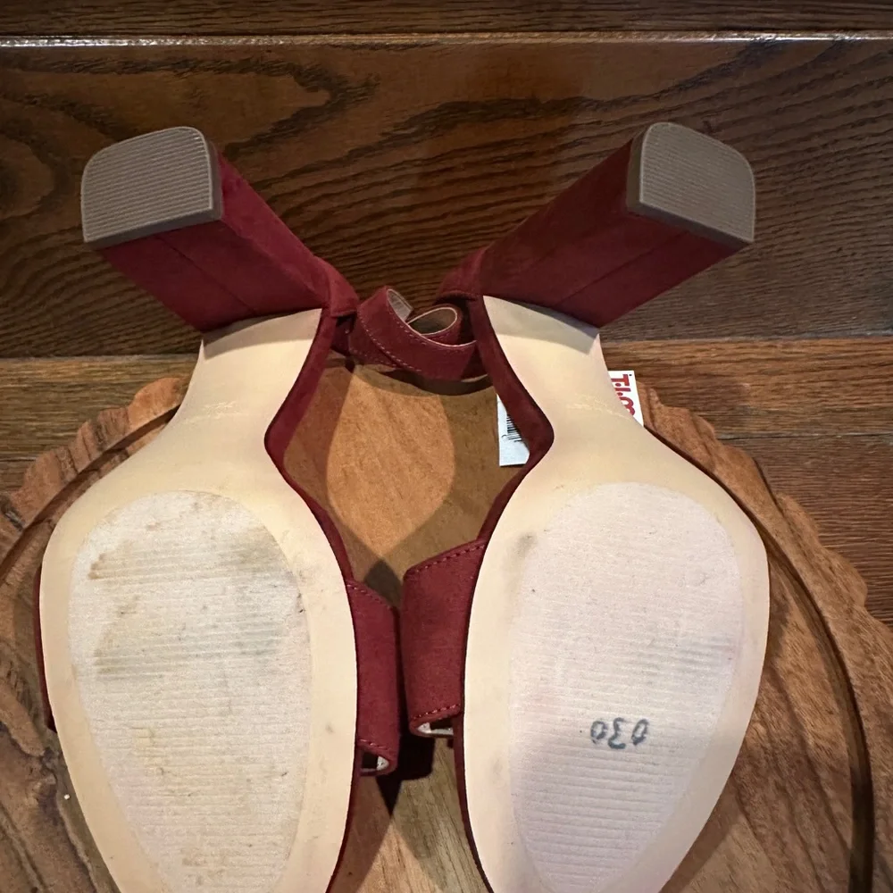Nine West Burgundy Ankle-Strap Block Heel Sandals